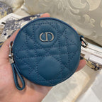 DIOR DETACHABLE CARO ROUND COIN PURSE DEEP OCEAN BLUE CANNAGE CALFSKIN