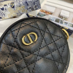 DIOR DETACHABLE CARO ROUND COIN PURSE BLACK CANNAGE CALFSKIN