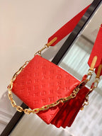 LOUIS VUITTON COUSSIN PM 27 RED MONOGRAM EMBOSSED PUFFY LAMBSKIN