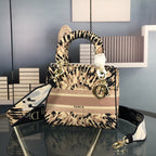DIOR MEDIUM D-LITE 24 BEIGE MILTI COLOR MIZZA EMBROIDERY
