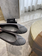 CHANEL BALLET FLATS GREY GRAINED CALFSKIN