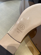 CHANEL BALLET FLATS GOLD BLACK LAMBSKIN CANVAS