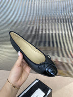 CHANEL BALLET FLATS BLACK BEIGE LAMBSKIN