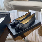 CHANEL BALLET FLATS BLACK BEIGE LAMBSKIN
