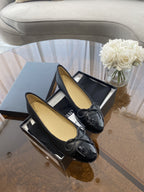 CHANEL BALLET FLATS BLACK BEIGE LAMBSKIN