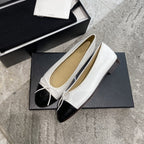 CHANEL BALLET FLATS WHITE BLACK LAMBSKIN
