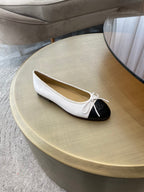 CHANEL BALLET FLATS WHITE BLACK LAMBSKIN