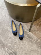 CHANEL BALLET FLATS BLUE BLACK LAMBSKIN