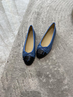 CHANEL BALLET FLATS BLUE BLACK LAMBSKIN