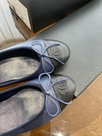 CHANEL BALLET FLATS DARK BLUE BLACK LAMBSKIN