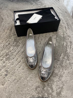 CHANEL BALLET FLATS SILVER LAMBSKIN