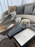 CHANEL BALLET FLATS SILVER LAMBSKIN