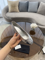 CHANEL BALLET FLATS SILVER LAMBSKIN