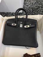 HERMES BIRKIN 25CM BLACK TOGO LEATHER SILVER HARDWARE