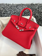 HERMES BIRKIN 25CM RED TOGO LEATHER SILVER HARDWARE
