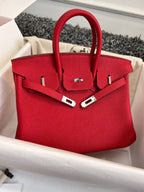 HERMES BIRKIN 25CM RED TOGO LEATHER SILVER HARDWARE