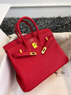 HERMES BIRKIN 25CM RED TOGO LEATHER GOLD HARDWARE