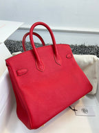 HERMES BIRKIN 25CM RED TOGO LEATHER GOLD HARDWARE