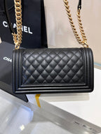 CHANEL BOY BAG MEDIUM 25 BLACK CAVIAR GOLD HARDWARE