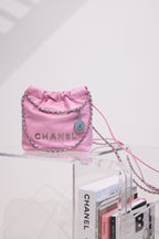 CHANEL HOBO BAG 22 PINK LAMBSKIN SILVER HARDWARE 20CM