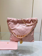 CHANEL HOBO BAG 22 PINK LAMBSKIN GOLD HARDWARE