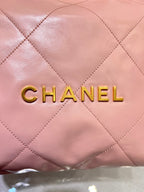 CHANEL HOBO BAG 22 PINK LAMBSKIN GOLD HARDWARE