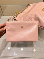 CHANEL HOBO BAG 22 PINK LAMBSKIN GOLD HARDWARE