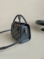 DIOR SMALL BOSTON 22 BLUE OBLIQUE EMBROIDERY