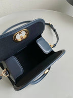 DIOR SMALL BOSTON 22 BLUE OBLIQUE EMBROIDERY