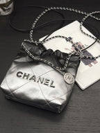 CHANEL HOBO MINI 20CM BLACK GREY LAMBSKIN SILVER HARDWARE
