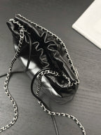CHANEL HOBO MINI 20CM BLACK GREY LAMBSKIN SILVER HARDWARE