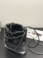 CHANEL HOBO MINI 20CM BLACK GREY LAMBSKIN SILVER HARDWARE