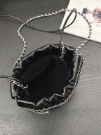 CHANEL HOBO MINI 20CM BLACK GREY LAMBSKIN SILVER HARDWARE