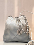 CHANEL HOBO MINI 20CM WHITE GREY LAMBSKIN SILVER HARDWARE