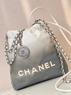 CHANEL HOBO MINI 20CM WHITE GREY LAMBSKIN SILVER HARDWARE
