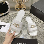 CHANEL Mules White Shiny Calfskin