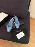 CHANEL slingbacks light blue denim