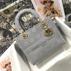 DIOR MEDIUM LADY D-LITE 24 GRAY CANNAGE EMBROIDERY