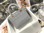 DIOR MEDIUM LADY D-LITE 24 GRAY CANNAGE EMBROIDERY