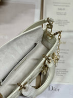 DIOR SMALL LADY D-JOY 22 BUTTERFLY STUD WHITE LAMBSKIN