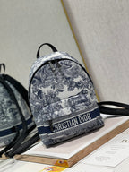 DIOR TRAVEL BACKPACK 20CM WHITE BLUE OBLIQUE JACQUARD
