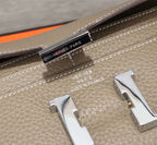 HERMES CLUTCH CONSTANCE 20.5 KHAKI CALFSKIN SILVER HARDWARE