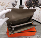 HERMES CLUTCH CONSTANCE 20.5 KHAKI CALFSKIN SILVER HARDWARE