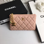 CHANEL CLASSIC SMALL ZIPPED POUCH 15 PALE PINK CALFSKIN GOLD ICON