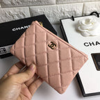 CHANEL CLASSIC SMALL ZIPPED POUCH 15 PALE PINK CALFSKIN GOLD ICON