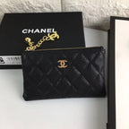 CHANEL CLASSIC SMALL ZIPPED POUCH 15 BLACK CALFSKIN GOLD ICON