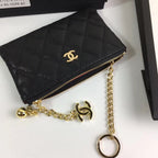 CHANEL CLASSIC SMALL ZIPPED POUCH 15 BLACK CALFSKIN GOLD ICON