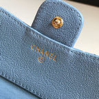 CHANEL FLAP CARD HOLDER 11.5 SKY GRAINED CALFSKIN GOLD ICON