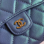 CHANEL FLAP CARD HOLDER 11.5 SKY GRAINED CALFSKIN GOLD ICON