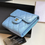 CHANEL FLAP CARD HOLDER 11.5 SKY GRAINED CALFSKIN GOLD ICON